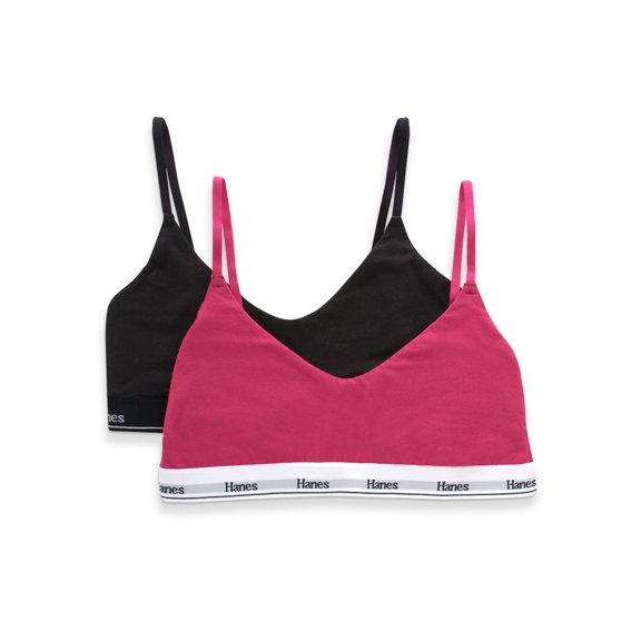 Hanes Originals Women's Cropped Bralette, Breathable Stretch Cotton, 2-Pack, Style MHO103