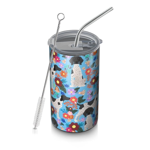 20oz Coffee Tumblers German Shorthaired Pointer Dog and Flower Stainless Steel Vacuum Insulated Travel Tumbler Coffee Cups Mug with Lid and Straw with Cleaning Brush for Cold & Hot Drinks