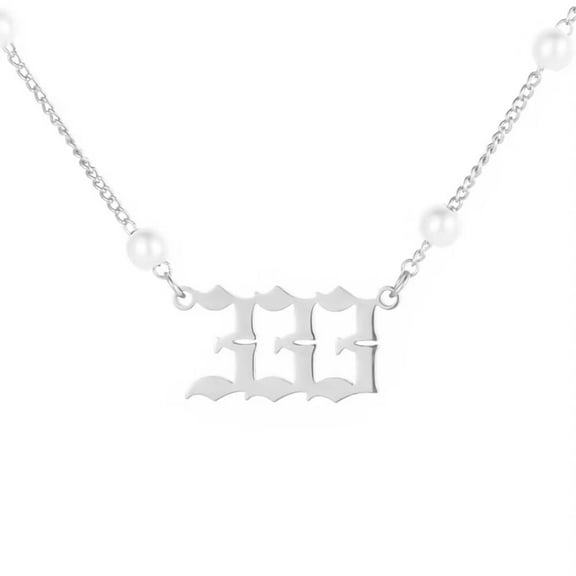 PAURO Dainty Imitation Pearl Angel Numbers Necklaces for Women Stainless Steel Silver Plated 333 Number Pendant Charm Numerology Jewelry