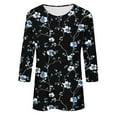 thumbnail image 5 of CYMMPU Women's Floral Printed 3/4 Length Sleeve Summer Fall Crewneck Basic Tees Shirts Business Work Blouses Trendy Tunic Tops Casual 2025 Clothes Multicolor XXXL, 5 of 5
