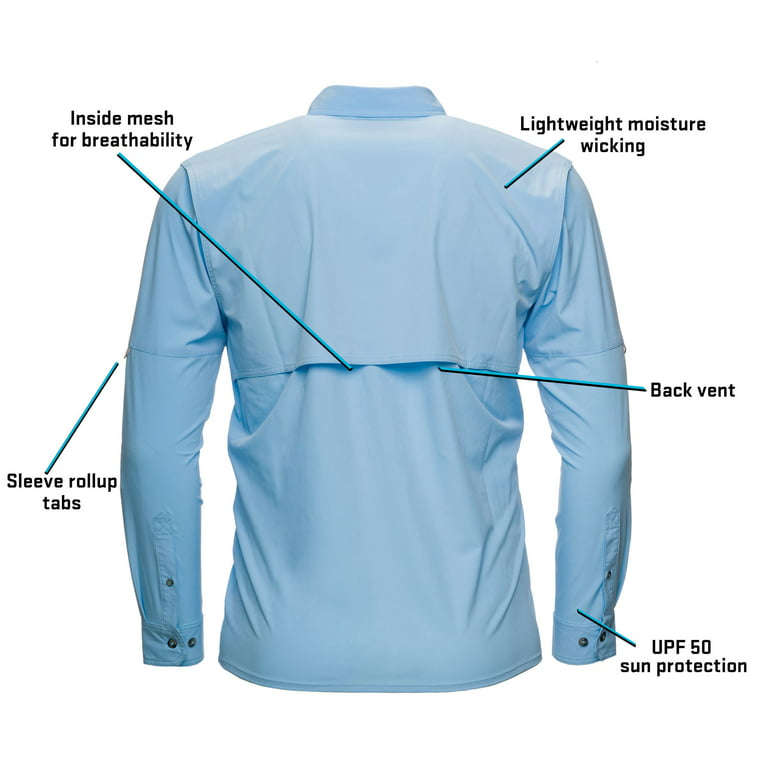 Whitewater Men's Rapids Long Sleeve Fishing Shirt, Medium, Blue Bell