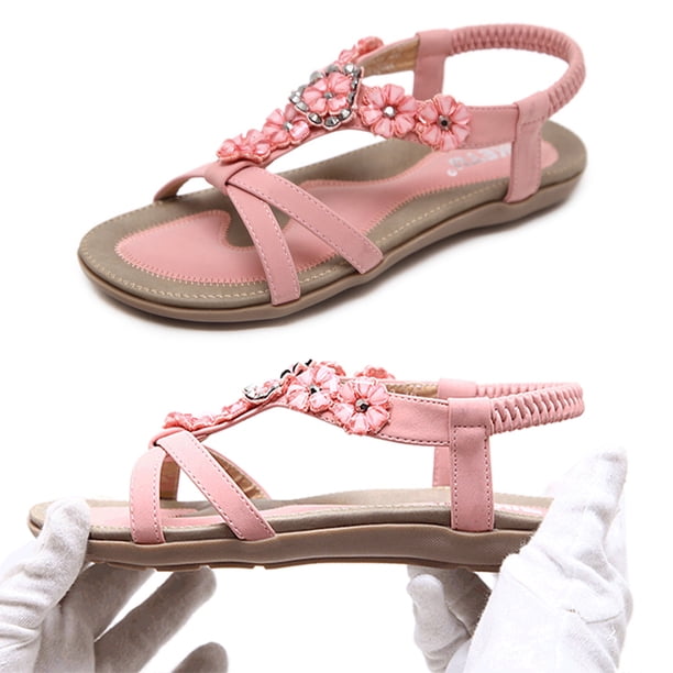 Zapatos bohemios para caminar zapatos de verano con flores de diamantes de imitación sólidos para mujeres y niñas