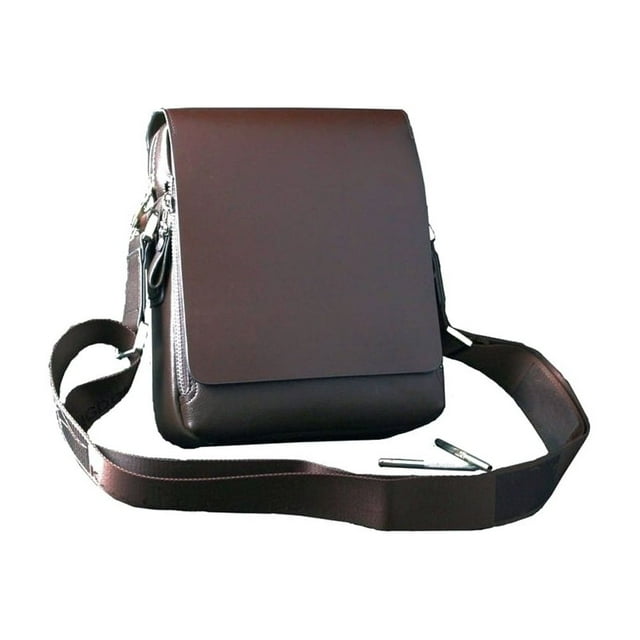LIFKOME Men PU Shoulder Bag Brown Vertical Briefcase Style with Multiple Inner Pockets