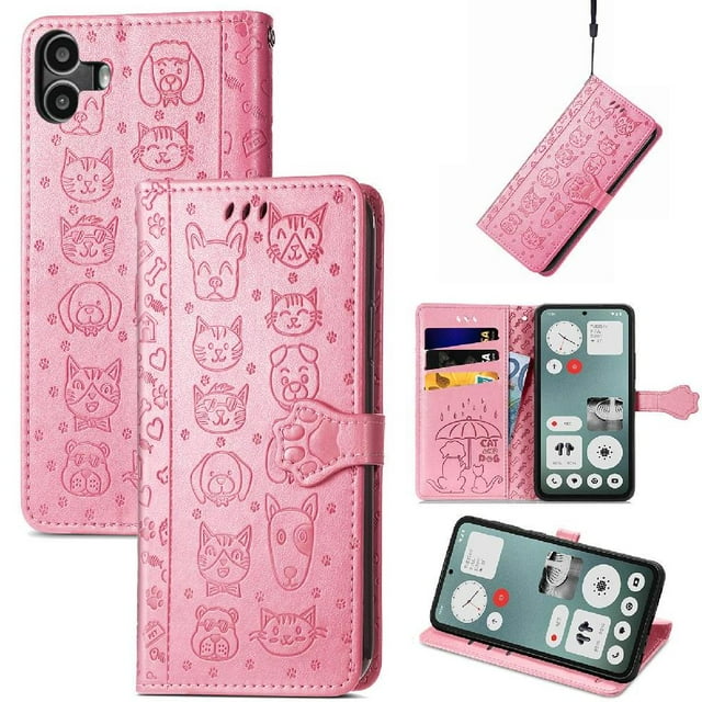 Funda Cartera FOXDOCK para Nothing CMF Phone 1 , Flip PU con Relieve de Gatos y Perros, Tarjetero y Soporte