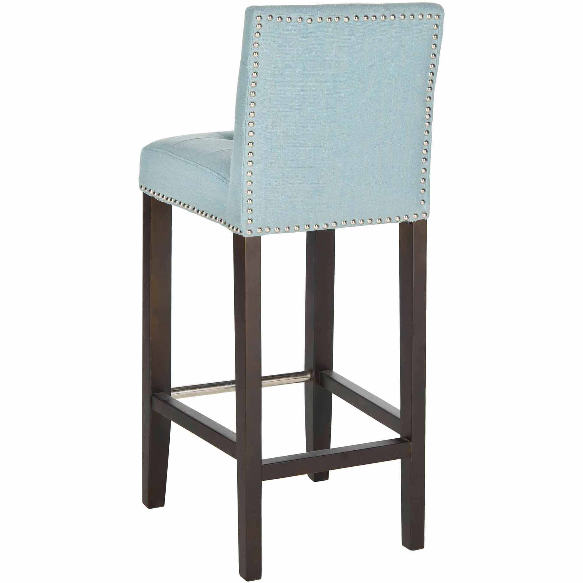 SAFAVIEH Thompson Rustic Glam Tufted Bar Stool with Footrest, Sky Blue