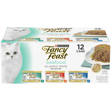 (12 Pack) Fancy Feast Grain Free Pate Wet Cat Food Variety Pack, Seafood Classic Pate Collection, 3 oz.