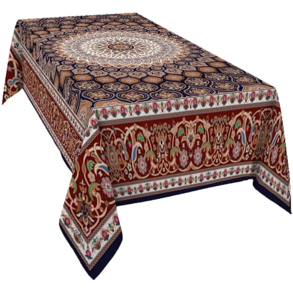 Rectangle Tablecloth Waterproof & Stainproof Tablecloths, Red Brown Pattern Oriental Washable Polyester Table Cloth Wrinkle-Free Fabric Table Cover for Dining/Party/Wedding