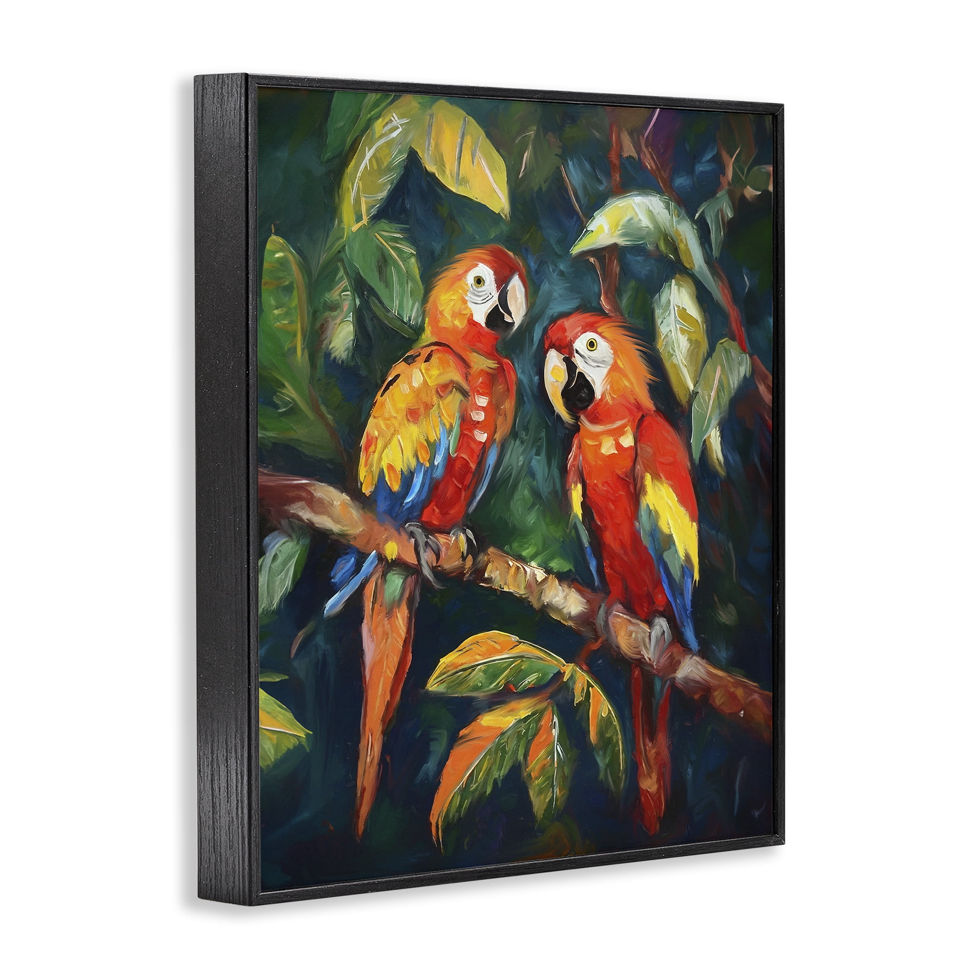 Stupell Industries Parrot Pair on Branch Animals & Insects Painting Black Framed Art Print Wall Art, 24 x 30