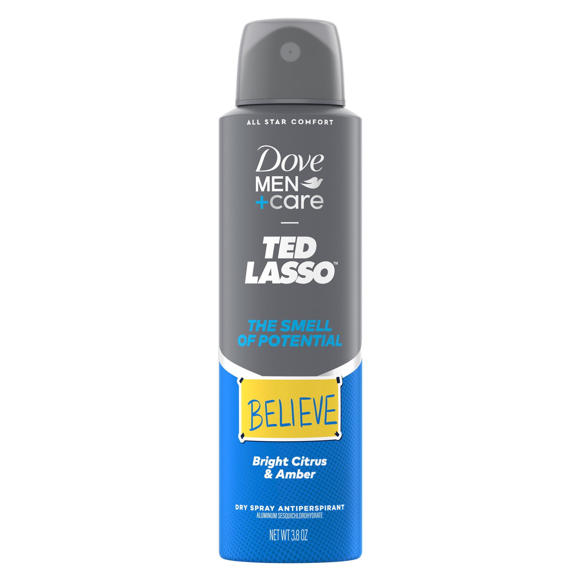 Dove Men+Care Ted Lasso Limited Edition Dry Spray Antiperspirant For 72H Protection The Smell Of Potential Neutralizes Sweat And Odor, 3.8 oz