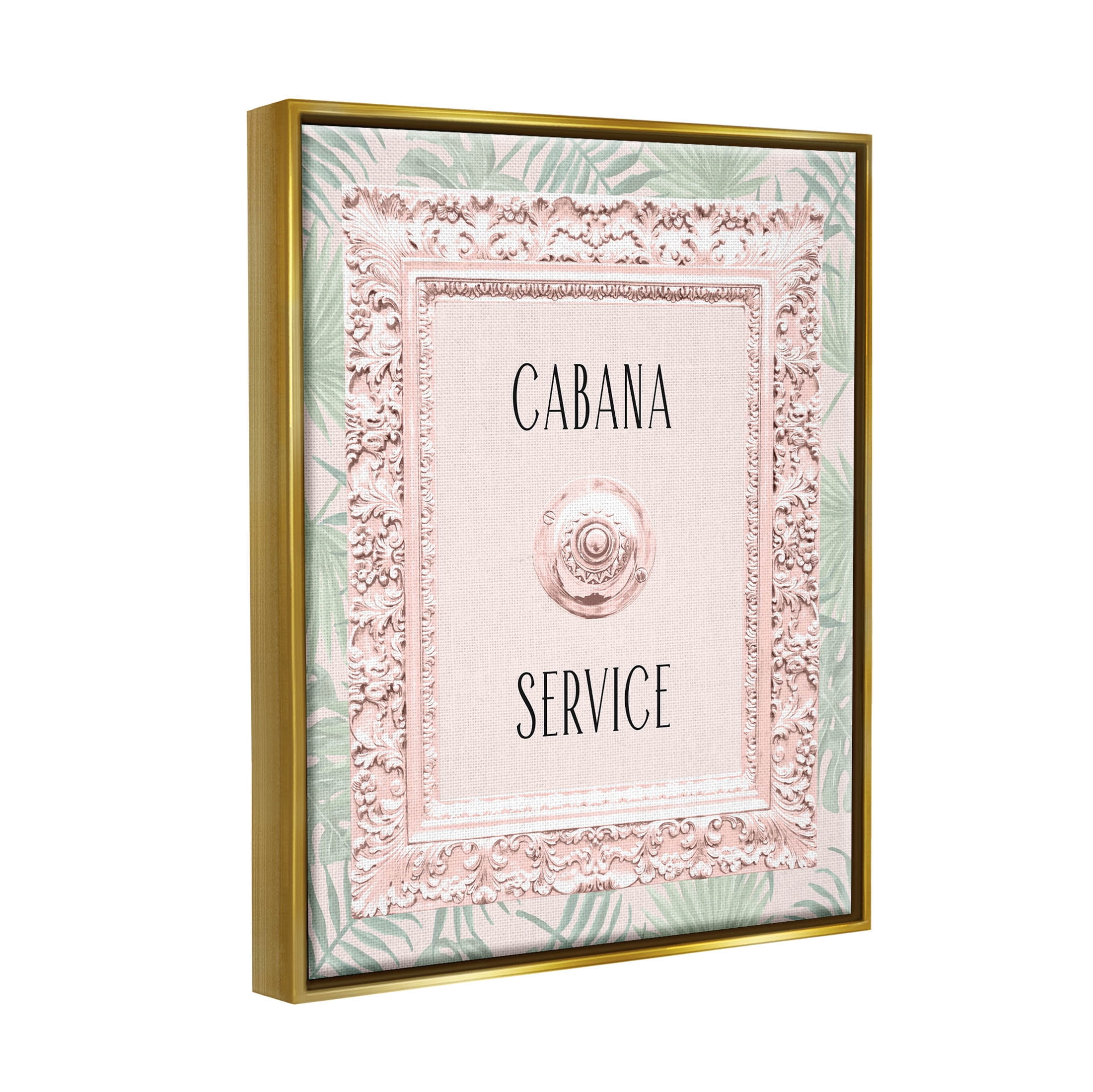 Stupell Industries Cabana Service Tropical Leaves Graphic Art Metallic Gold Floating Framed Canvas Print Wall Art, Design by Lil' Rue