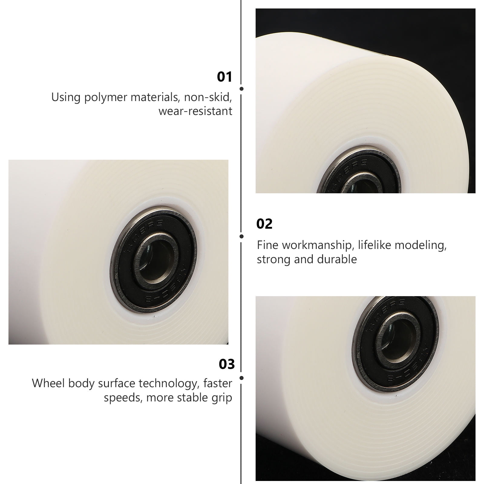 Worgeous Durable PU White Roller Skate Wheels for Outdoor Use with Bearings 4 Pieces