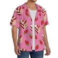 thumbnail image 4 of Vsdgher Strawberry Cake Print Men's Wrinkle Free Untucked Cuban Shirt Business Casual Button Down Shirts Short Sleeve Shirt, 4 of 7