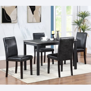 QEZEOM Rectangular Dining Table 63", Modern Black Kitchen Table, Indoor ...