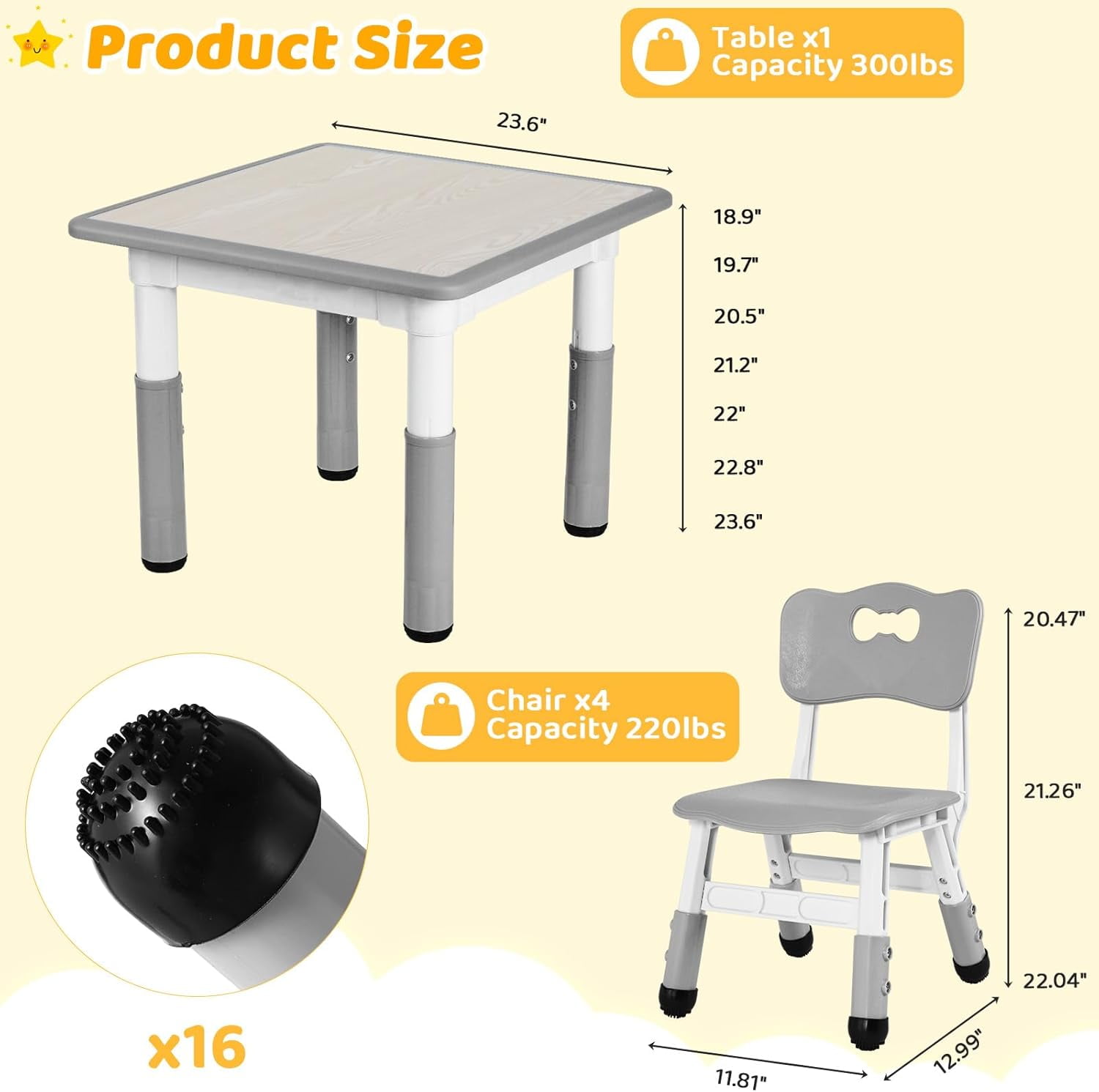 LAZY BUDDY Kids Table and 4 Chairs Set, Height Adjustable Toddler Desk and Chair Set with Graffiti Desktop, Children Multi-Activity Table for Classroom/Daycare/Home