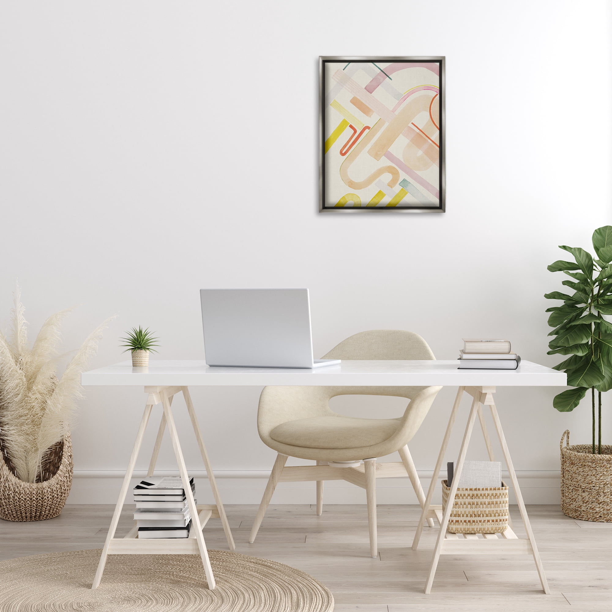 Stupell Industries Curved Forms Collage Abstract Painting Gray Floater Framed Canvas Art Print Wall Art, 17 x 21