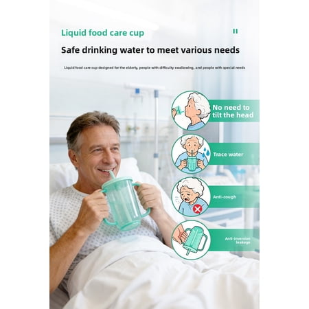 Nursing Cup for Seniors 11 fl oz Adaptive Drinking Cup with Straw Bariatric Mug Spill Proof for Bedridden Dysphagia