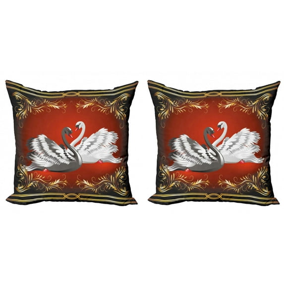 Ambesonne Animal Throw Pillow Cover 2 Pack, Romantic Swan Couple, 20", Multicolor