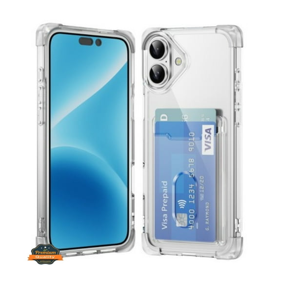 For Apple iPhone 16 Plus (6.7") Wallet Clear Case with Credit Card Holder Rubber Silicone TPU Protection Corner Bumper Shockproof Cover ,Xpm Phone Case [ Clear ]