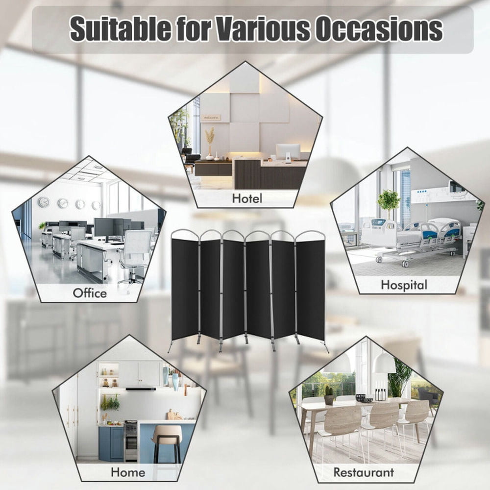 Resenkos Room Separator, Room Divider Panel,6 Feet 6-Panels Freestanding Folding Privacy Screen-Black