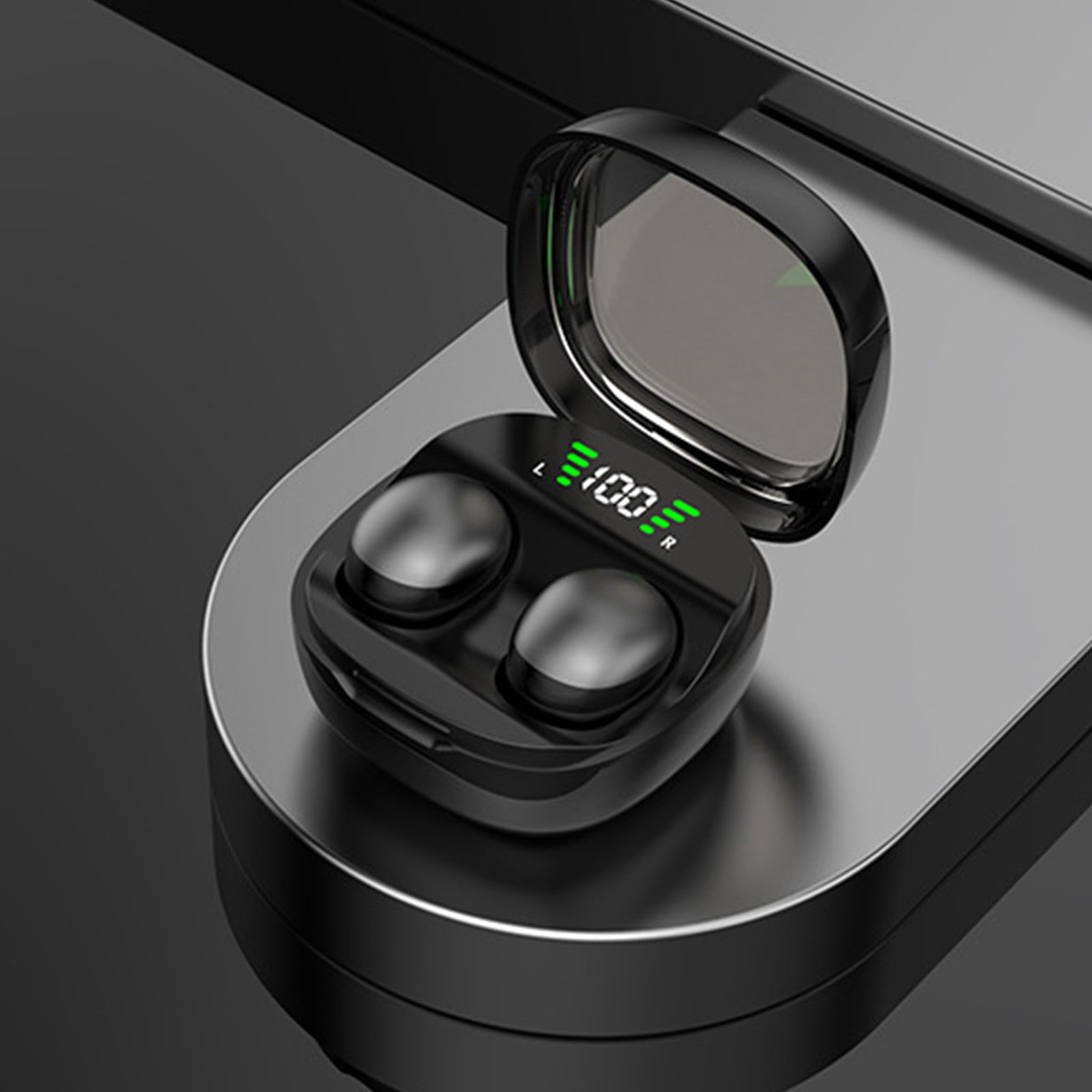 Bluetooth Headphones True Wireless Earbuds 60H Playback LED Power Display Earphones with Wireless Charging Case IPX5 Waterproof in-Ear Earbuds with Mic for Smart Phone Laptop TV Computer Sports,Black