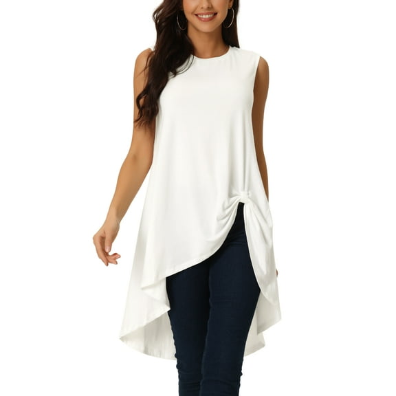INSPIRE CHIC Women's High Low Hem Sleeveless Tunic Top Crewneck Dressy Casual Shirts
