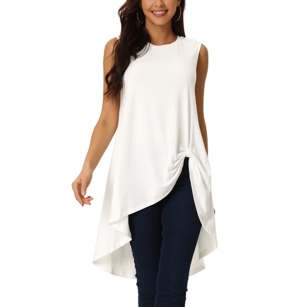 Top sin mangas de corte asimétrico para mujer INSPIRE CHIC, blusa casual elegante, color blanco