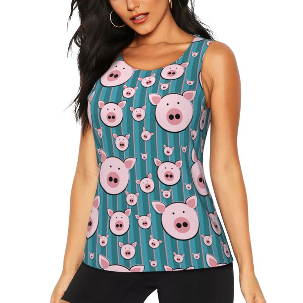 Fotbe Funny Pig Faces Blusas Sin Mangas para Mujer – Estilo Casual, Corte Suelto, Slim-Fit, Cuello Redondo Deportivo, Tops de Verano para Gimnasio y Yoga-XX-Large