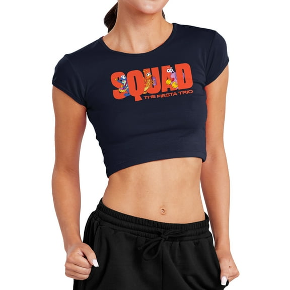 Popfunk Dora The Explorer Squad, The Fiesta Trio Women's Cap Sleeve Baby Rib Crop Top, Navy, Small