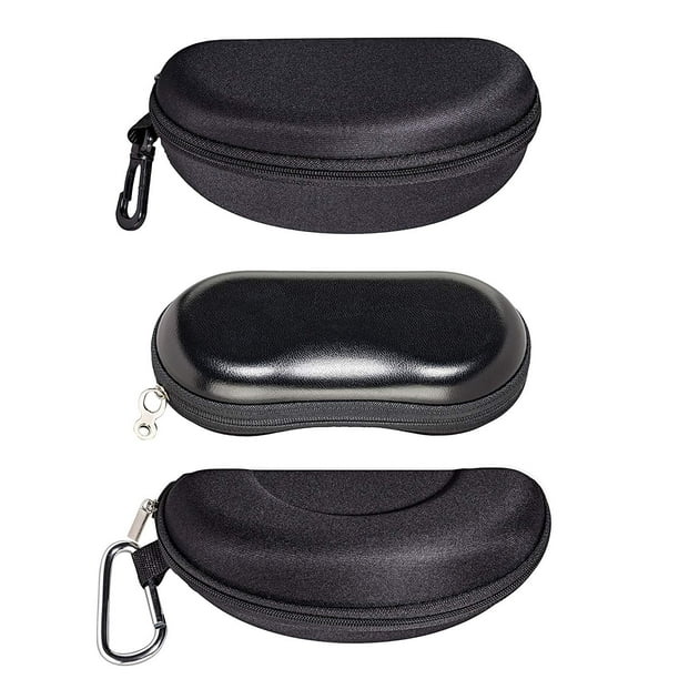 Large Sporty Eyeglass Case For Sunglasses, Zipup Glasses Case With Clip, Black Double Bubble
