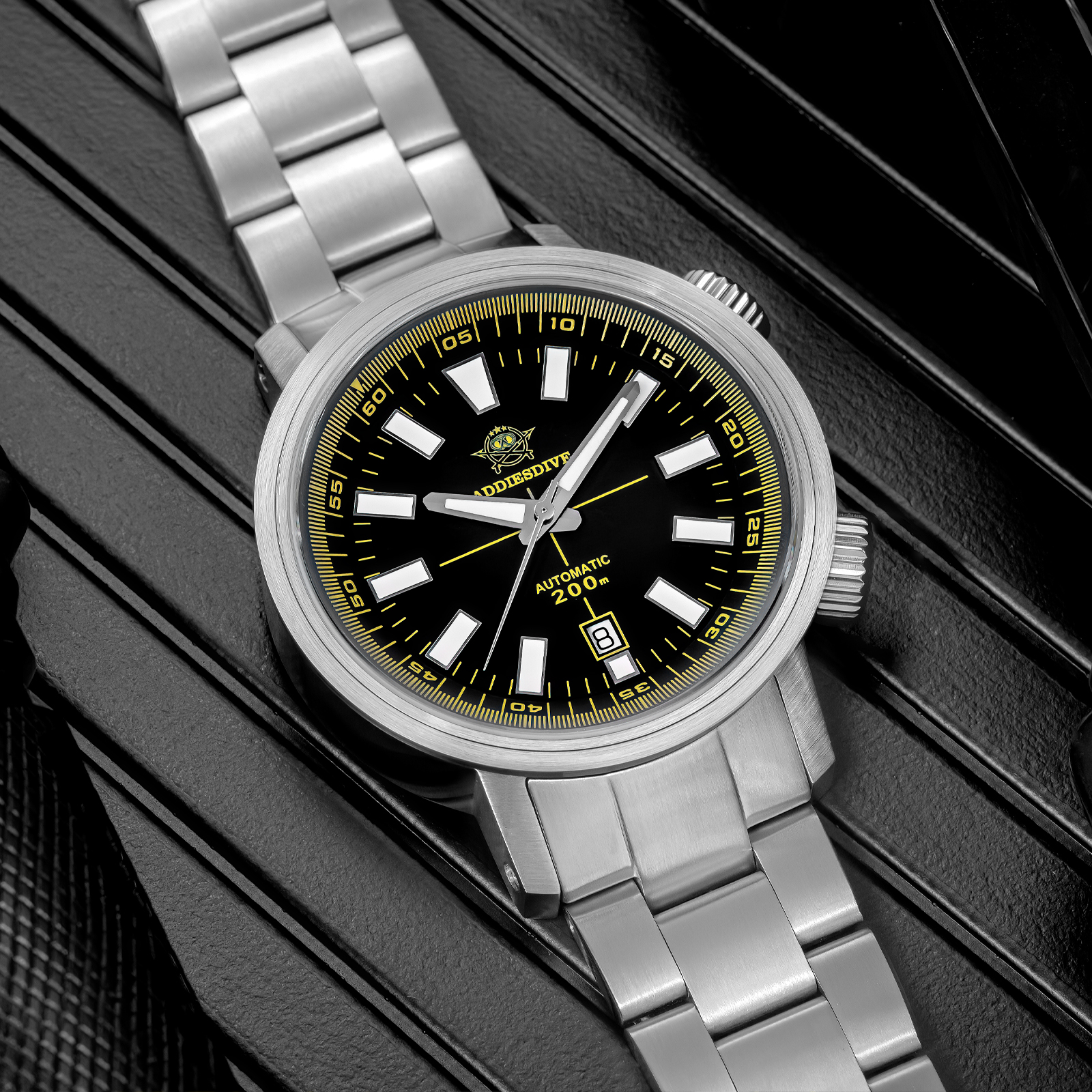 ADDIESDIVE Men's Automatic Watch with Exhibition Case Back Dive Watch 200M Sapphire Crystal Stainless Steel Luminous Date Watch for Men