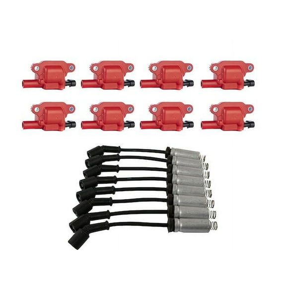 Ignition Coil and Spark Plug Wire Set 9 Piece - Compatible with 2015 - 2020 GMC Yukon XL 2016 2017 2018 2019