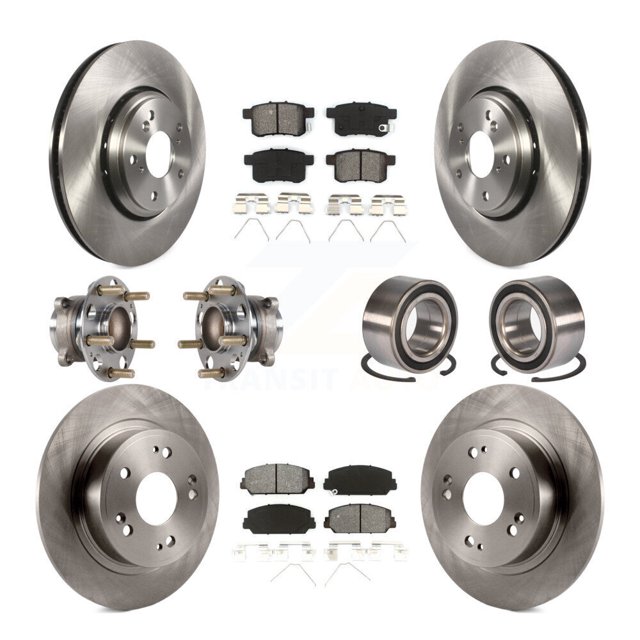 Transit Auto Front Rear Wheel Hub Bearings Assembly Disc Brake Rotors and Semi-Metallic Pads Kit (10Pc) for Car Honda Accord - Left Right Side (Driver Passenger) KBB-123163
