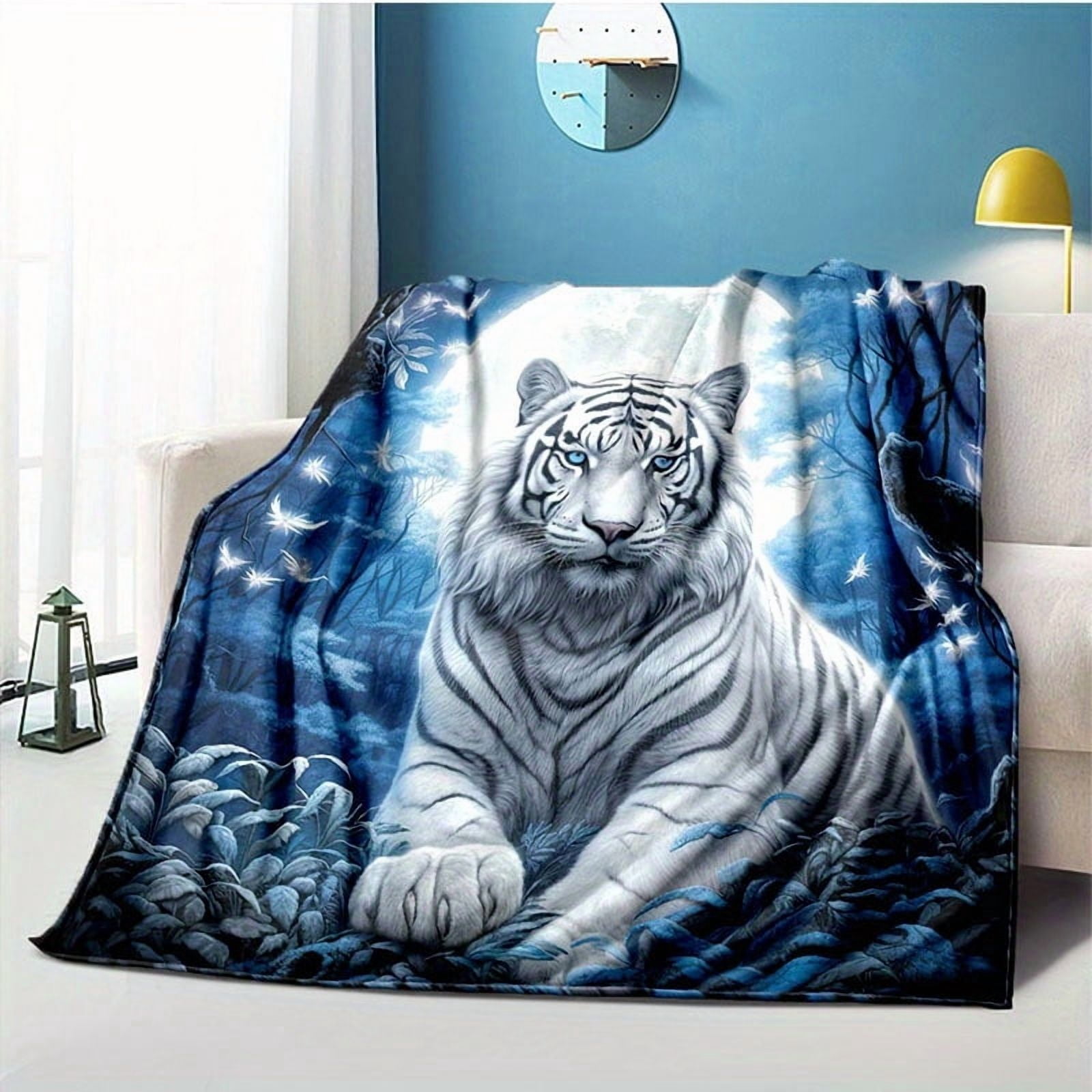 Moonlight Forest Tiger Soft Flannel Blanket - All Season, Anti-Stain for Sofas, Beds, Office Naps and Outdoor Adventures, All Season Blanket | Moonlight Tiger Design | Soft Flannel Fabric, Plush Blan