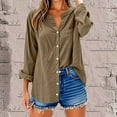 thumbnail image 2 of UAMVSH Cotton Linen Shirts for Women Solid Color Button down Casual Blouses Long Sleeve V-Neck Office Work Tops with Pockets(XX-Large,Khaki), 2 of 6