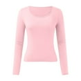 thumbnail image 4 of Top corto de manga larga y cuello redondo para mujer - Camiseta básica de yoga ajustada para entrenar, 4 of 5