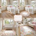 thumbnail image 3 of Washable 3x5 Bedroom Rug  Soft Camellia Floral Area Rugs For Living Room Non Slip Boho Flower Scalloped Throw Carpet Bedside Entryway Laundry (beige 3'x5'), 3 of 8