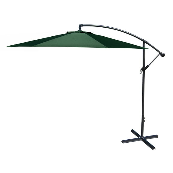 Jordan Manufacturing 8' Green Solid Octagon Folding Offset Cantilever Patio Umbrella with Crank Opening