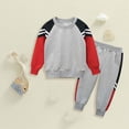 thumbnail image 2 of KPOPLK Toddler Baby Boy Clothing 1T 2T 3T 4T 5T 6T 7T Colorblock Long Sleeve Crewneck Sweatshirt Tops and Stretch Pants Kids Fall Winter Outfit Set Grey Size 4-5 Years, 2 of 5