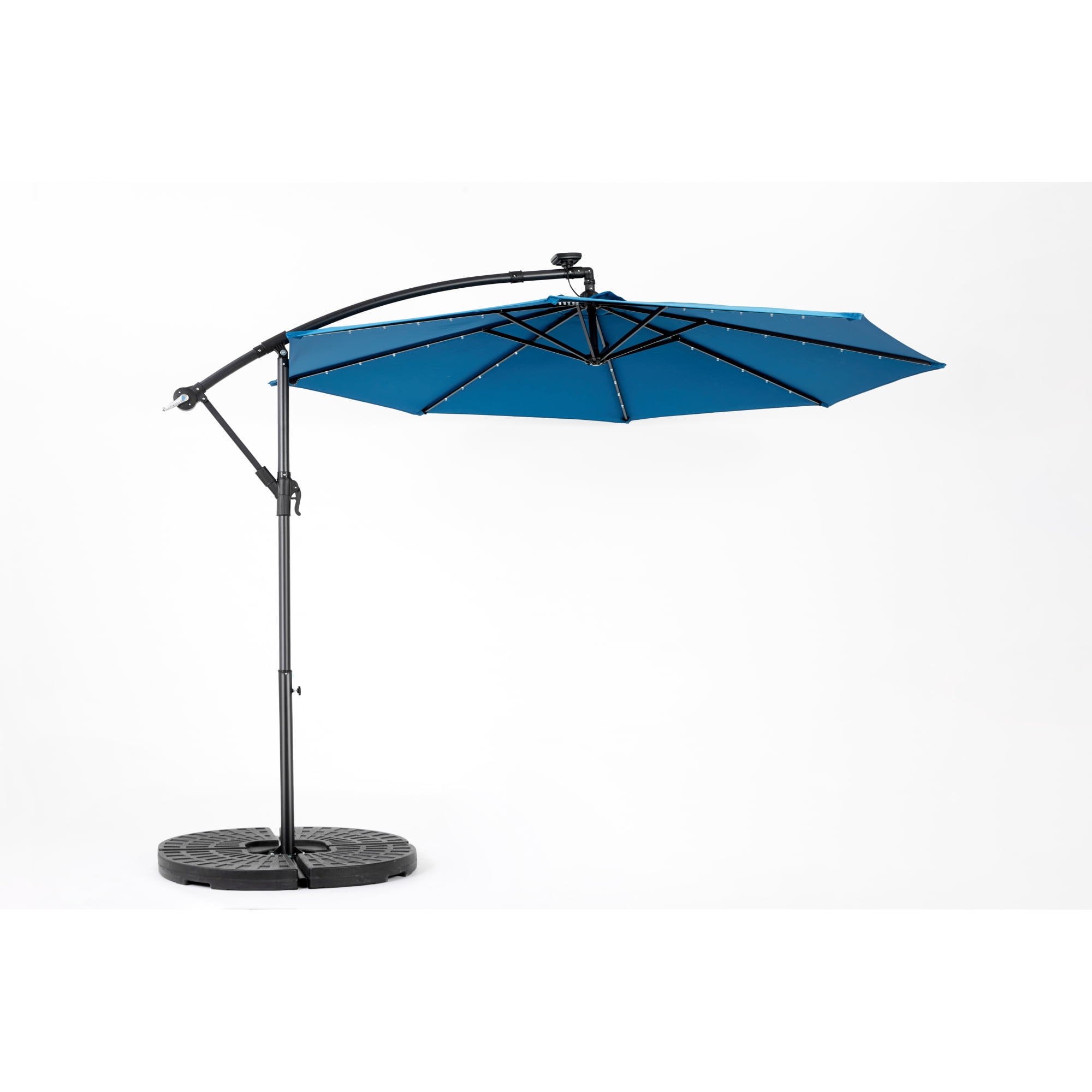 Leumius 10ft Solar LED Patio Umbrella, Offset Cantilever Outdoor Umbrella with 40 LED Lights, Infinite Tilt, 360 Degree Rotation, Crank Handle for Pool Deck Garden Backyard,Dark Blue(No Base)