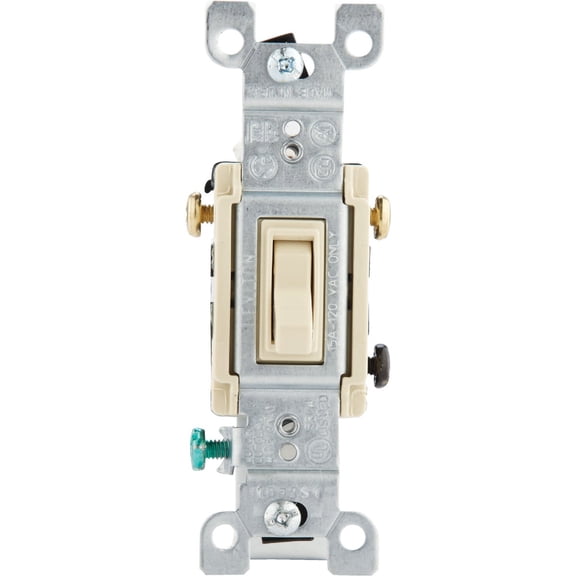 Leviton 15 Amp, 120 Volt, Toggle Framed 3-Way AC Quiet Switch, Residential Grade, Grounding, Quickwire Push-In & Side Wired, 1453-2I, Ivory