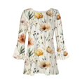 thumbnail image 4 of CYMMPU 3/4 Sleeve Blouses for Women Dressy Casual Fall Fashion Shirts Flower Printed Tunic Tops Button V Neck Flare Sleeve Spring Tops Loose Fit Pleated Dressy T-Shirts Yellow XXL, 4 of 5