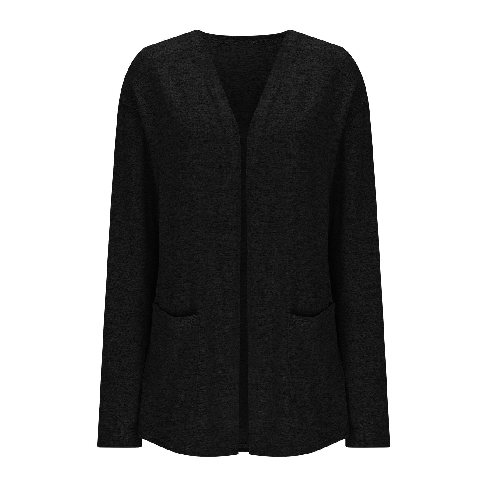 Hueook Cardigan Sweaters for Women Color Long Sleeve Casual Tops Blouse with Pocket Cardigan Black 4X