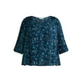 thumbnail image 2 of Terra & Sky Women's Plus Size Poet Sleeve Blouse, Sizes 0X-5X, 2 of 5