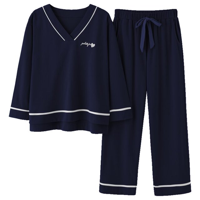 REDHOTYPE Nouveaux Pyjamas en Coton Doux pour Femmes 2 Pcs Grande Taille 3TG Simple Manches Longues Décontracté