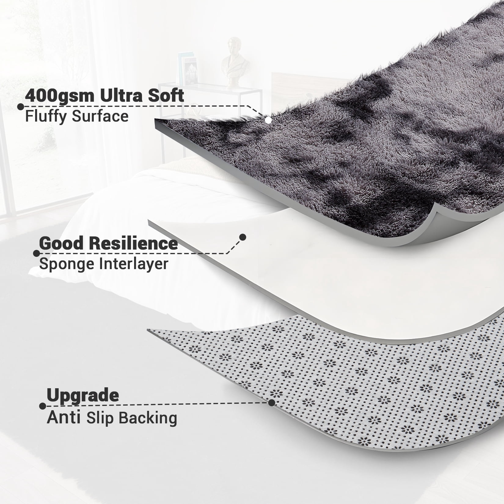 HOMERRY Plush Polyester Shag Area Rug 2'x 8' Fluffy Runner Rug Plush Decorative Runner Rug for Indoor Home Floor Carpet, Tie-dye Dark Gray