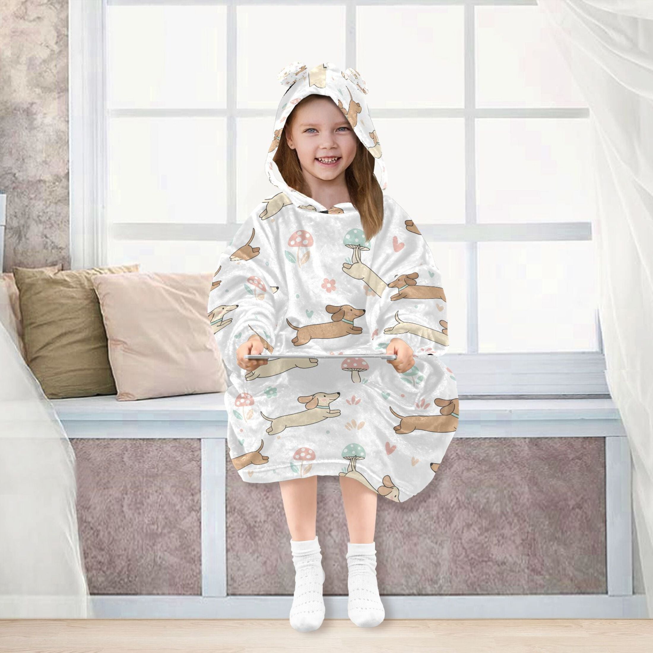 joogoo Wearable Blanket Cute Dachshund Dog Mushrooms Hoodie for Oversized Sherpa Hooded 3-14 YR M