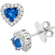 Platinum-Plated Sterling Silver Heart-Cut Blue Obsidian Pave CZ Earrings