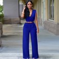 thumbnail image 2 of Ropa informal de verano de talle alto y color liso para mujer, pantalones ajustados sexis sin mangas con escote en V estilo europeo y americano, 2 of 6