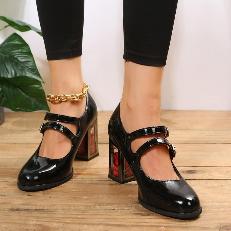 Kayannuo High Heel Shoes Clearance Summer Womens Sandals Women s Dry Rose Thick Heel High Heels French Vintage Single Shoes High Heels for Women