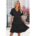 thumbnail image 5 of Womens Summer Dresses Casual Smocked V Neck Flutter Sleeve Cute T Shirt Sundress Solide Color Midi Beach Vacation Dresses (Black,Medium), 5 of 6